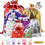 PARTTELY 30 Pack Drawstring Christmas Gift Bags Assorted Sizes Reusable Christmas Tote Bags Gifts Wrapping (22 Pack Drawstring Bags 8 Pack Tote Bags)