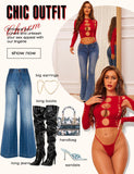 RSLOVE Women Sexy Lingerie Sets Bodysuit Cutout Top Long Sleeve Teddy Exotic Bodystocking Mesh Black