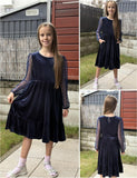 Arshiner Girls Dresses Contrast Mesh Velvet Long Sleeve A-Line Vintage Party Dress with Pockets