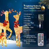 Yescom 3-Piece Large Pre-Lit LED Reindeer Christmas Decor, 110V Plug-in Light Up Deer Family Set Outdoor Decorations for Yard Holiday, 3D Golden Outside Patio Deck Lawn Ornaments with Stack 2025 Xmas