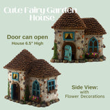 PRETMANNS Fairy House Kit - Fairy Garden Accessories for Outdoor Miniature Village Decor, with Fairies & Sign - Pinecone House, 6.5' High & Door can Open Wide - 4 Piece Supplies