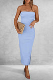 PRETTYGARDEN Women's Summer Bodycon Maxi Tube Dress Ribbed Strapless Side Slit Long Going Out Casual Elegant Party Dresses