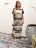 ANRABESS Womens 2 Piece Outfits Striped Sweater Skirt Sets 2025 Summer Casual Short Sleeve Pullover Tops Travel Midi Dress