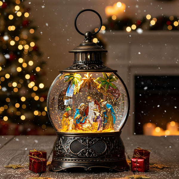 Christmas Snow Globes, Adoration of The Magi Nativity Manger Scene, Silent Night Music Water Lantern, Holiday Decorations Gifts for Family, Children or Friends