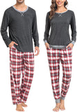 SWOMOG Couples Pajama Sets Women & Men Long Sleeve Sleepwear Top Plaid Pants Loungewear Set with Pockets