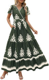 PRETTYGARDEN Womens 2025 Summer Casual V Neck Boho Maxi Dress Flowy Aline Bell Sleeve Tiered Floral Dresses with Pocket