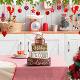 4 Pcs Christmas Table Decor Wooden Hot Cocoa Decoration Christmas Centerpiece Winter Tiered Tray Decor Decorative Red Hot Cocoa Block Signs Gift Farmhouse Xmas Decoration for Home Kitchen