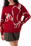 CIDER Womens Sweater Bow Knot Cute Y2k Long Sleeve Crew Neck Pullover Tops