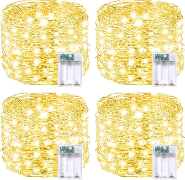 4 Pack 60 LED Fairy Lights Battery Operated with Timer, 20FT Waterproof Twinkle Lights Indoor Outdoor, Cuttable String Lights for Bedroom, Wedding, DIY, Centerpiece, Christmas Decorations (Warm White)