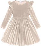 Arshiner Toddler Velvet Dress Little Girls Fall Winter Long Sleeve Ruffle Holiday Birthday Party Dresses with Pockets