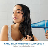 Nano Titanium 2000-Watt Blow Dryer with Concentrator Nozzle, Professional Grade Ionic Corded Styling Tool for Hair