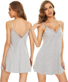 WiWi Cotton Lingerie for Women Sexy Full Slip Nightgown Lace Babydoll Chemise Mini Sleeveless Camisole Dress S-XXL