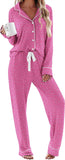 Ekouaer Women's Pajamas Long Sleeve Sleepwear Casual Button Down Loungewear Soft Pjs Set S-XXL