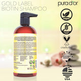 PURA D'OR Original Gold Label Anti-Thinning Shampoo – CLINICALLY TESTED Botanical Formula – Biotin & Argan Oil – Sulfate-Free Strengthening & Volumizing for Fuller-Looking Hair, Men & Women, 16 fl oz
