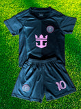 Lionel Messi Black Miami 2025 Kids Soccer Jersey Set Football