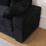 108.6' Sectional Sofa, Thickened Corduroy Sectional Couches For Living Room,comfortable L-shaped Chaise Sectional Sofa With Storage Ottoman,Eight Throw Pillows,Black
