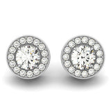 14k White Gold Round Diamond Halo Milgrain Border Earrings (3/4 cttw)