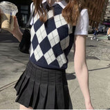 Retro Preppy Style Versatile Diamond-Check BM Knitted Vest
