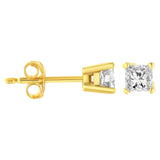 14K Yellow Gold Clarity Enhanced Princess Cut Diamond Certified Stud Earrings (0.50 cttw, H-I Color, I1-I2 Clarity)