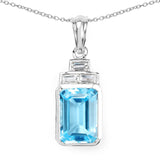 9.99 Carat Genuine Swiss Blue Topaz and White Topaz .925 Sterling Silver Pendant