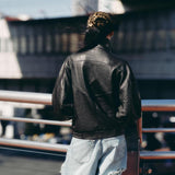 Women's Graceful Stand Collar Wholesale Litchi Leather Jacket
