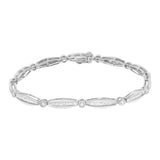 14K White Gold 1-1/2 Cttw Round Brilliant-Cut & Baguette Cut Diamond Bezel and Tapered Link 7" Tennis Bracelet (H-I Color, I1-I2 Clarity)