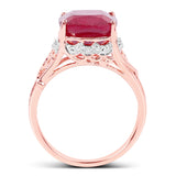 14K Rose Gold Plated 5.54 Carat Genuine Glass Filled Ruby & White Topaz .925 Sterling Silver Ring