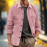 Mens Corduroy Long-Sleeve Casual Pocket Lapel Shirt Jacket