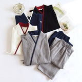 Mens Kimono Hanfu Pure Cotton Gauze Pajama Set