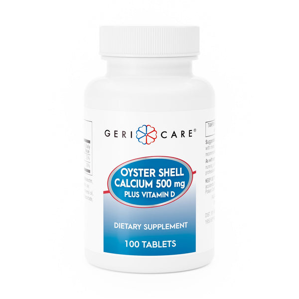 Geri-Care Oyster Shell Calcium Plus Vitamin D Supplement, 500 mg, 100 tablets