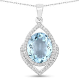 3.82 Carat Genuine Aquamarine and White Diamond 14K White Gold Pendant