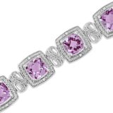 .925 Sterling Silver 7x7 mm Cushion Cut Purple Amethyst and 1/10 cttw Round Cut Diamond Square Shape Tennis Bracelet (I-J Color, I1-I2 Clarity) - 7"