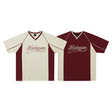 Short-sleeved Men's Summer Color Contrast Patchwork Loose T-shirt Couple Letters Top