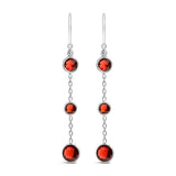 .925 Sterling Silver Graduating Bezel Set Red Garnet Dangle Earring
