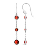 .925 Sterling Silver Graduating Bezel Set Red Garnet Dangle Earring