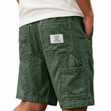 Mens Solid-Color Bamboo-Texture Linen Multi-Pocket Shorts