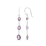 .925 Sterling Silver Checkerboard Cut Oval Purple Amethyst 2" Inch Drop and Dangle Earrings