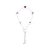 .925 Sterling Silver Bezel Set Purple Amethyst 5 Station Adjustable Bolo Bracelet