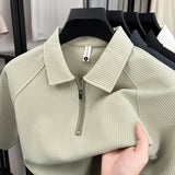 Mens Short-Sleeve T-Shirt With Turn-Down Collar And Striped Design