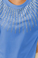 BiBi Rhinestone Beaded Short Sleeve Top