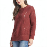 Rachel Roy Womens Frayed Long Sleeve Jewel Neck Sweater, Size XL