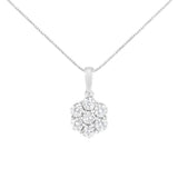 14K White Gold 2.00 Cttw Brilliant Round-Cut Diamond 7 Stone Flower Cluster 18" Pendant Necklace (H-I Color, SI2-I1 Clarity)