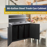 86-Gallon Heavy-Duty Commercial Steel Three-Stream Trash Can Cabinet With Tray Holder (SAK31860)