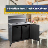 86-Gallon Heavy-Duty Commercial Steel Two-Stream Trash Can Cabinet With Tray Holder (SAK45079)