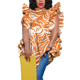 Women's Plus-Size Printed Crew-Neck Ruffle-Trim Loose-Fit Blouse