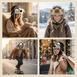Fleece-Lined Warm, Cold-Weather Ear-Protecting Outdoor Skiing Aviator Glasses And Lei Feng Hat