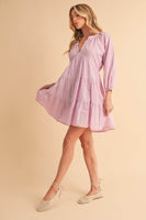 Aemi + Co Notched Balloon Sleeve Tiered Mini Dress