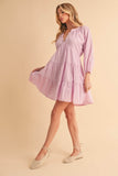 Aemi + Co Notched Balloon Sleeve Tiered Mini Dress