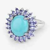 6.10 Carat Genuine Larimar and Tanzanite .925 Sterling Silver Ring
