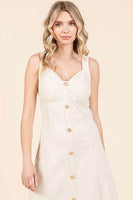 Mittoshop Stretch Twill Decor Button Sleeveless Midi Dress